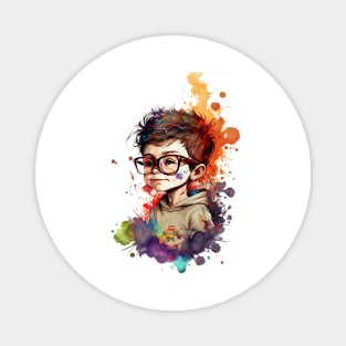 Cartoon little boy with glasses color Magnet